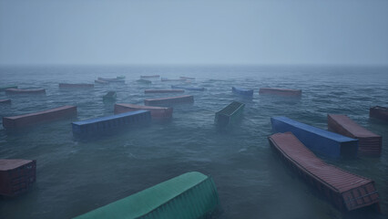 Shipping containers washed ashore in a storm