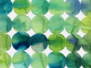 Geometric watercolor abstract green ornament with hand drawn spheres. Geometric art polka dot texture background. Round shapes backdrop 