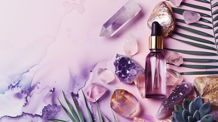 Natural beauty products serum   facial roller and  crystals : Generative AI