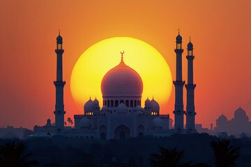 The sunset image with an islamic mosque silhouette
