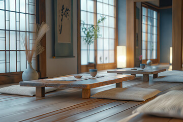 Japanese-style tea room with tatami mats