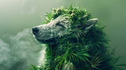 Surreal of a Cannabis Infused Eskimo Dog in Reggae Inspired Attire