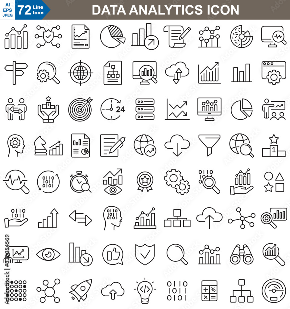 Wall mural a vector icon set for data analytics, featuring charts, graphs, and statistical tools for profession