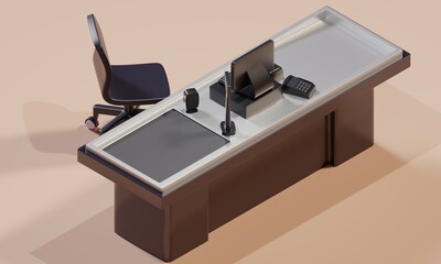 Workplace of the cashier of the store Isometric. 3d rendering
