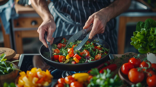 Professional Chefs Preparing Vibrant and Fresh Dishes