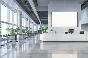 Empty Lobby With Central Large Screen