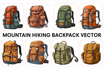 Mountain Hiking Backpack Vector Bndle, Advanture Hiking Backpack vector, Camping Tourist Back Pack Silhouette
