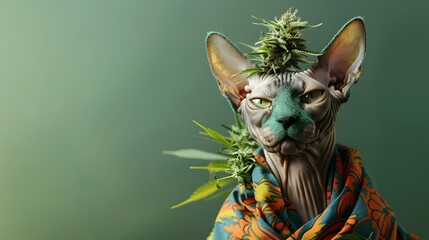 Surreal Sphynx Cat Depicting Marijuana Reggae Culture in Natural Lighting