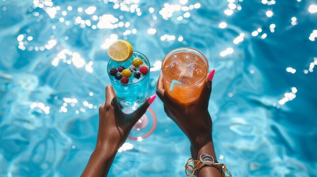 Toasting Drinks at Poolside