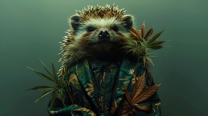 Surreal of a Hedgehog Indulging in Cannabis in Reggae Inspired Attire