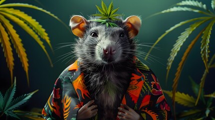 Surreal Possum Enjoying Cannabis in Reggae Style Attire