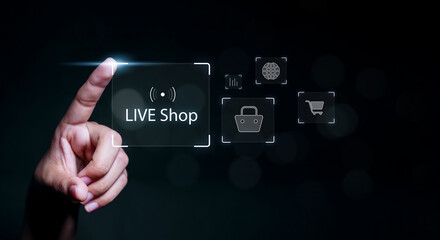 Live shop ecommerce store concept, sales marketing selling products online live on streaming...