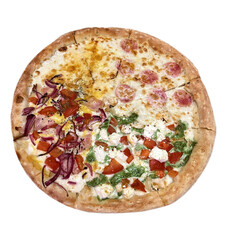 Assorted pizza on white background