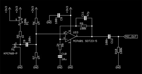 Schematic diagram of electronic device. Vector drawing electrical circuit with 
operational amplifier, resistor, capacitor, other components. 