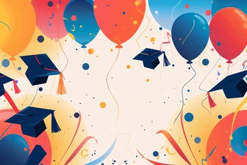 Invitation to a lively graduation party featuring cheerful graphics and vibrant colors.
