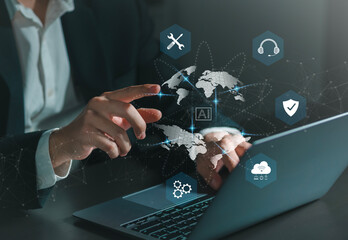 Customer service concept, technical support with global customer support and network Internet technology supports digital services