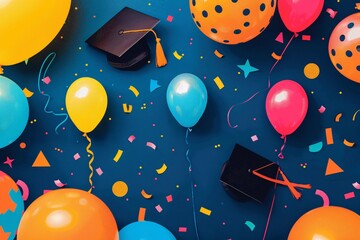 Vibrant graduation party invitation with cheerful graphics for a festive celebration.