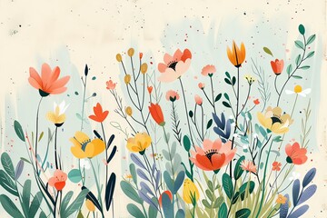 Cute abstract flowers with watercolor touch