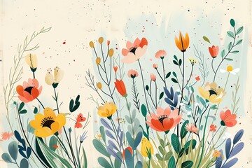 Cute abstract flowers with watercolor touch