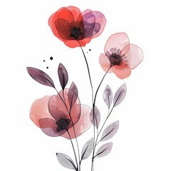 Cute abstract flowers with watercolor touch