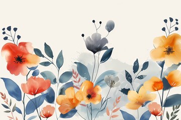Cute abstract flowers with watercolor touch