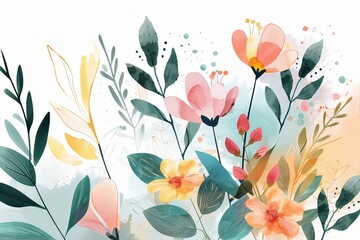 Cute abstract flowers with watercolor touch