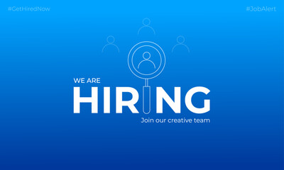 We are hiring and join our team banner design. Hiring recruitment open vacancy. Hiring employee social media post vector illustration