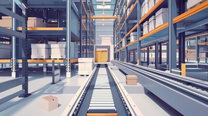 Fototapeta premium Illustration, automated warehouse systems optimizing storage and retrieval