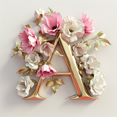 Gold A logo with pink and white floral motif.