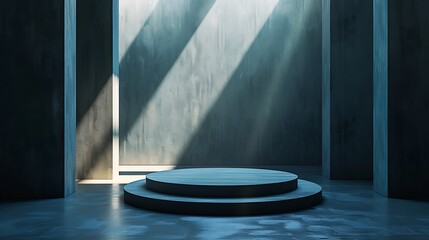 A sleek, modern 3D podium in a high-tech room, the shadows adding depth and intrigue.