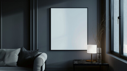 Blank Poster with Glass Frame in Modern Living Room