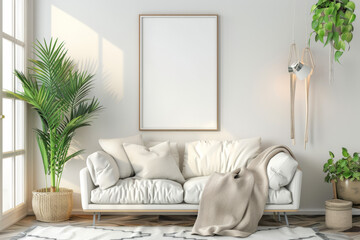 White Couch and Potted Plants in Living Room