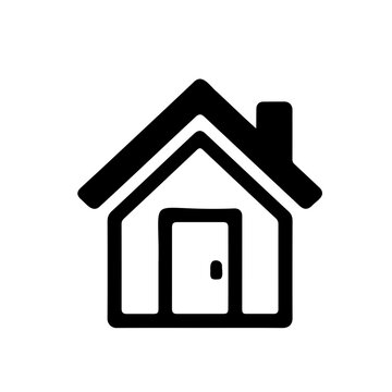 recommend clip art: Simple black and white icon of a house with a pitched roof and chimney. Ideal for use in real estate, web design, and user interface applications."