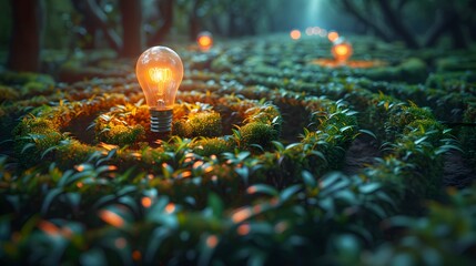 Light bulb on green background, green energy Renewable energy is important to the planet and the environment.