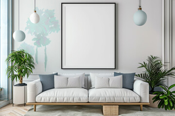 Living Room With White Couch and Two Plants