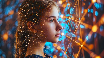 new technologies, a child uses a futuristic processor for augmented reality. high technology and communication concept. TV