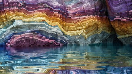 Amazing colorful rock with layers in pure water