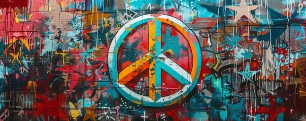 A peace sign painted on the side of a building