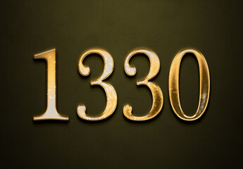 Old gold effect of 1330 number with 3D glossy style Mockup.