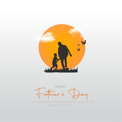Happy Father's Day with dad and children silhouettes. Vector greeting card with a nice sunset of Father's Day. vector illustration.
