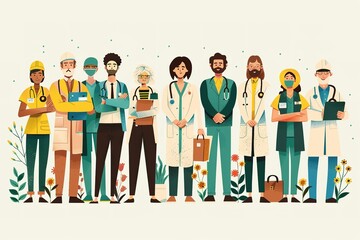 Obraz premium A Group Of People Of Different Professions. Doctor,business man, worker. Set of occupations. Labour Day On 1 May. coronavirus, covid-19 concept. elegant design