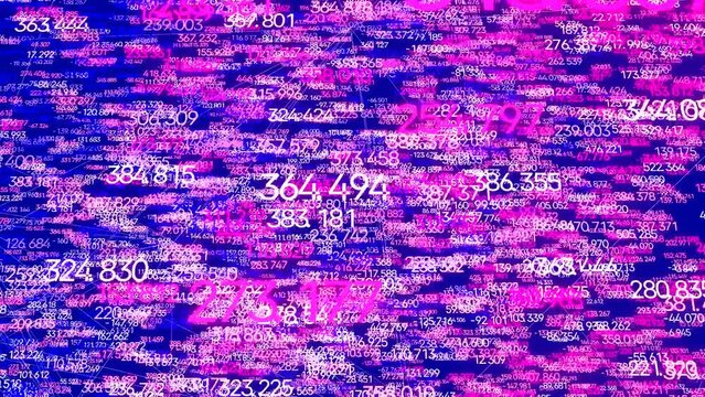 Abstract many numbers character motion graphic futuristic animation with plexus lines as 3d modeling procedural geometric numerical numbers characterized objects and lines.