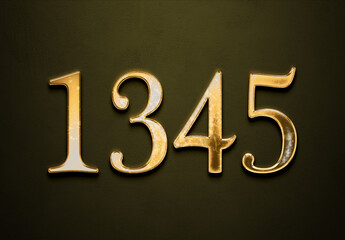 Old gold effect of 1345 number with 3D glossy style Mockup.