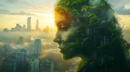 Sustainable environment concept. The image depicts human thinking towards preserving nature.