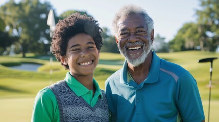 A Grandfather and Grandson Golfing.