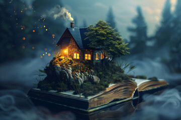 Magical Storybook Cottage: Enchanted House on Open Book