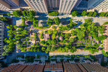 Aerial photograph of green space in urban buildings