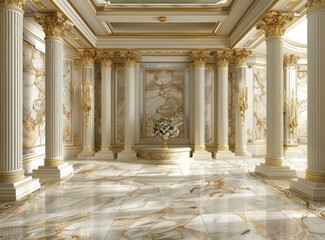Obraz premium Luxurious Hall with Marble Columns and Golden Details
