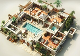 Obraz premium Top View of a Luxury Villa with Pool