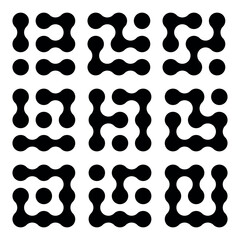 Fototapeta premium set of black liquid connected circle dots.metaballs pattern on white. abstarct geometric shapes collection Point movement flat icon